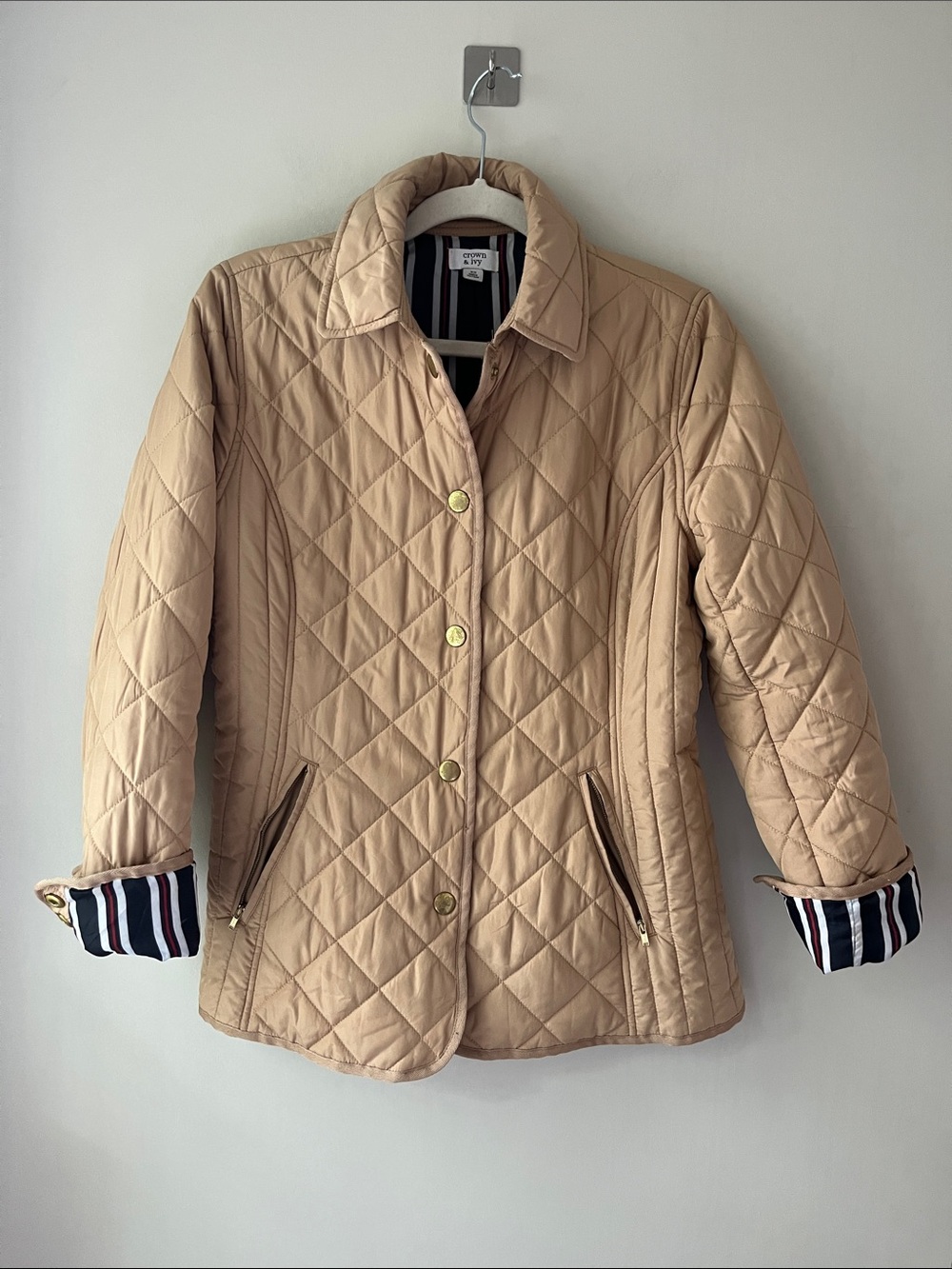 Crown & Ivy Tan Quilted Barn Coat Jacket XS